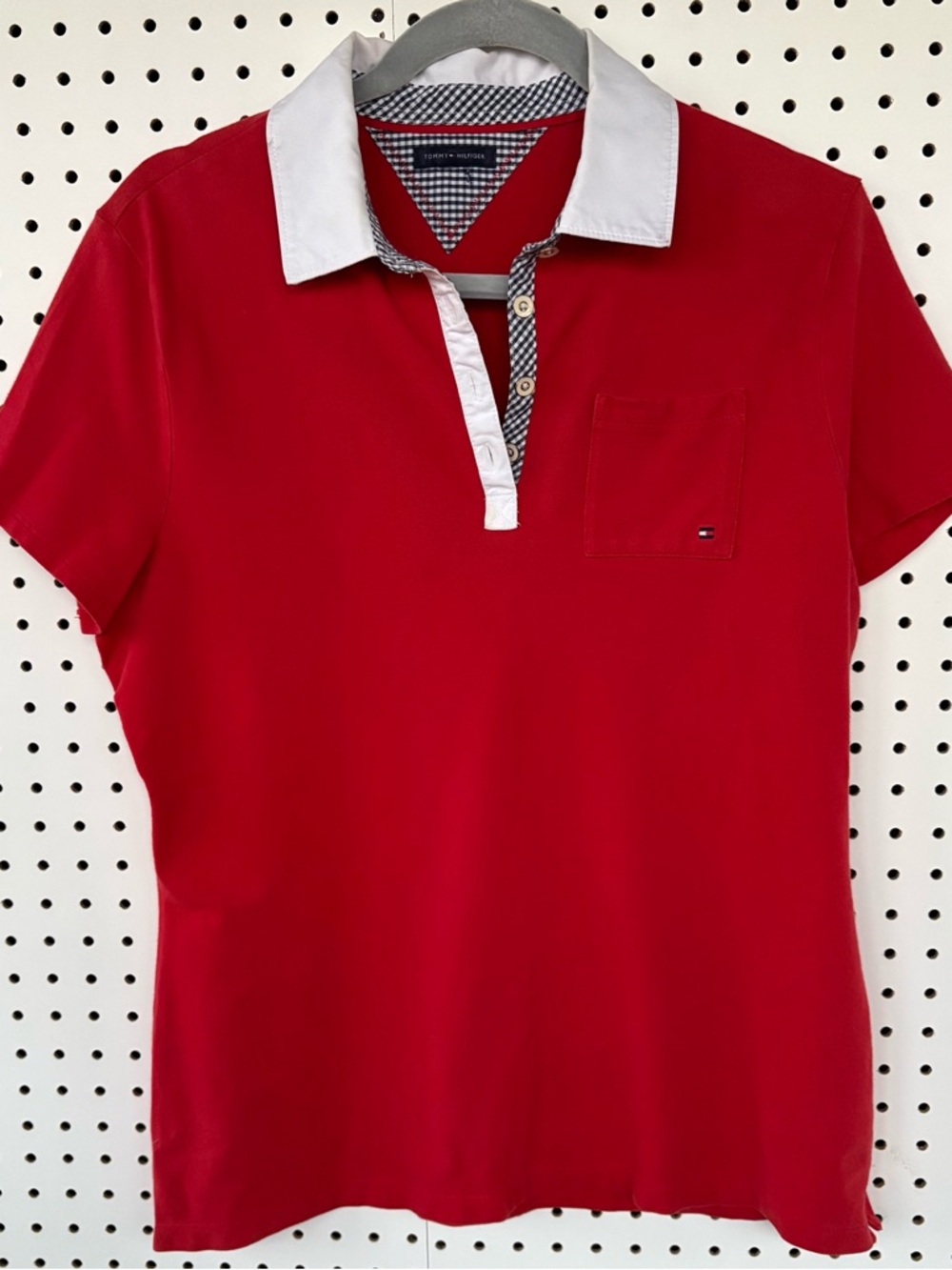 Tommy Hilfiger Red Polo Shirt with White Contrast Collar